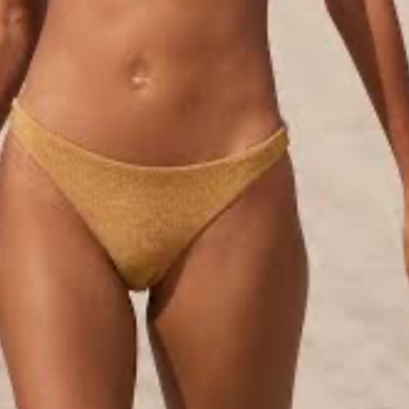 Aerie Gold Metallic Shimmer Cheeky Bikini Bottom Large - Picture 1 of 3